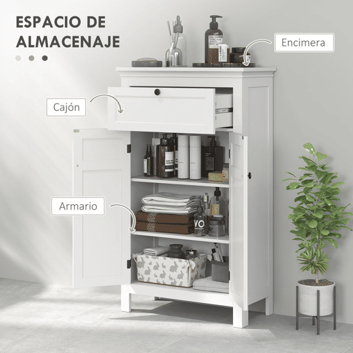 HOMCOM Armário Casa de Banho Móvel Casa de Banho com Gaveta 2 Portas e Prateleira Ajustável Armário Casa de Banho Moderno 60x30x102,5 cm Branco