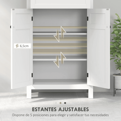 HOMCOM Armário Casa de Banho Móvel Casa de Banho com Gaveta 2 Portas e Prateleira Ajustável Armário Casa de Banho Moderno 60x30x102,5 cm Branco
