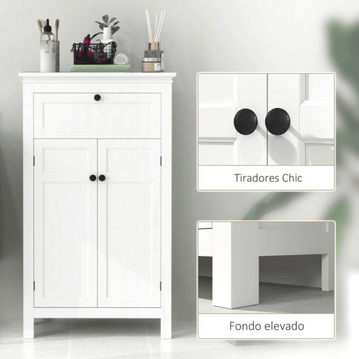 HOMCOM Armário Casa de Banho Móvel Casa de Banho com Gaveta 2 Portas e Prateleira Ajustável Armário Casa de Banho Moderno 60x30x102,5 cm Branco