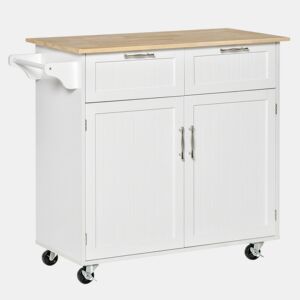 HOMCOM Carrinho de Cozinha com Rodas Móvel Auxiliar de Cozinha com 2 Gavetas 2 Portas Prateleira Ajustável e Suporte para Guardanapos para Sala de Jantar Sala de Estar 104x46x91 cm Branco