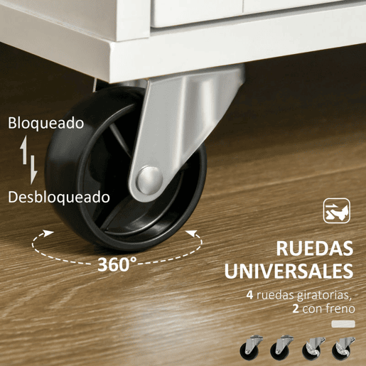 HOMCOM Carrinho de Cozinha com Rodas Móvel Auxiliar de Cozinha com 2 Gavetas 2 Portas Prateleira Ajustável e Suporte para Guardanapos para Sala de Jantar Sala de Estar 104x46x91 cm Branco