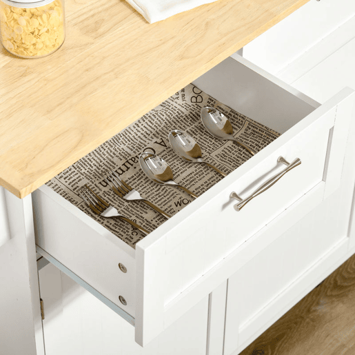 HOMCOM Carrinho de Cozinha com Rodas Móvel Auxiliar de Cozinha com 2 Gavetas 2 Portas Prateleira Ajustável e Suporte para Guardanapos para Sala de Jantar Sala de Estar 104x46x91 cm Branco