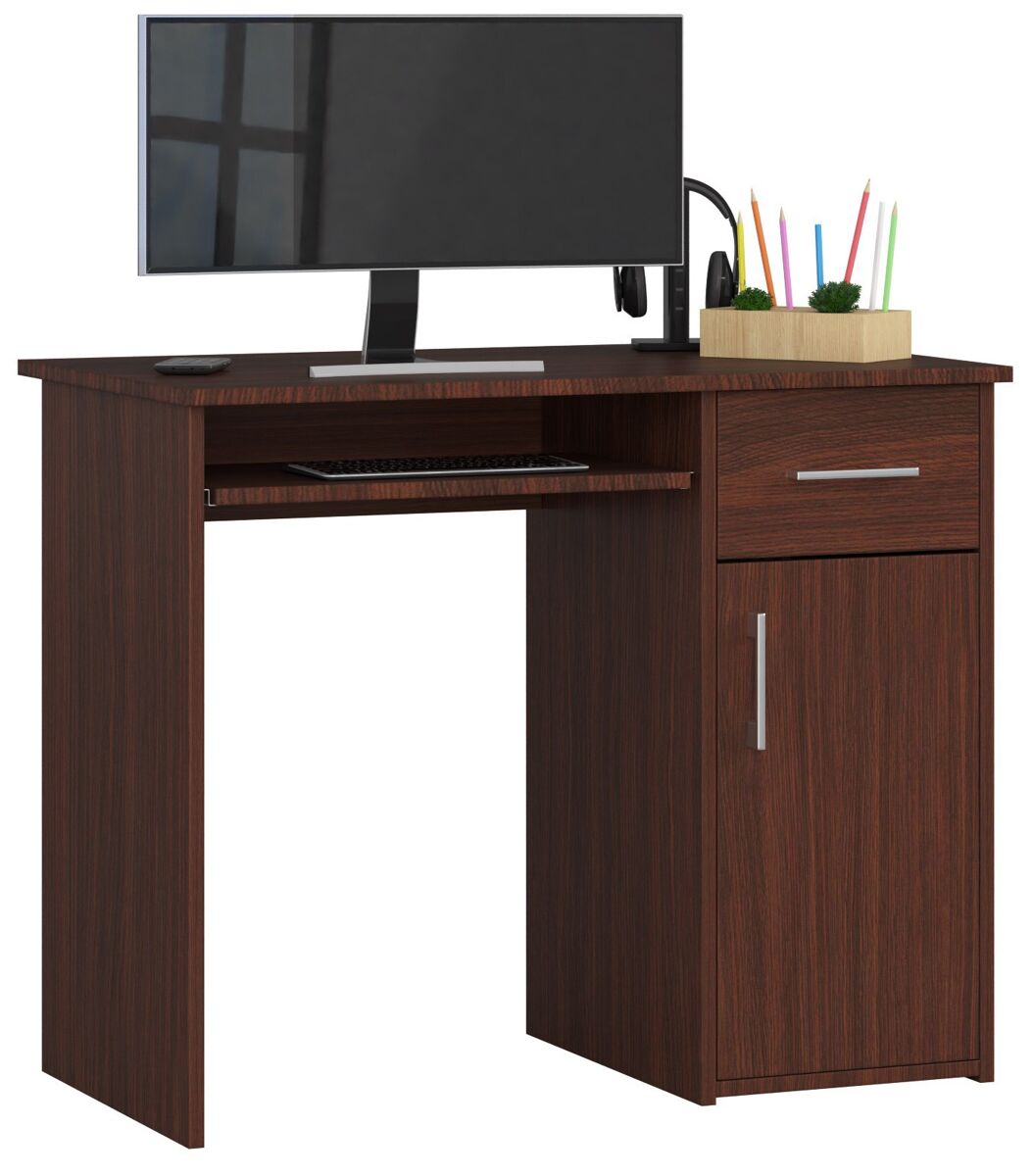 Escritorio de ordenador akord pin wenge 90 cm 1 puerta 1 cajón wenge 3 estantes 90x50x74 cm