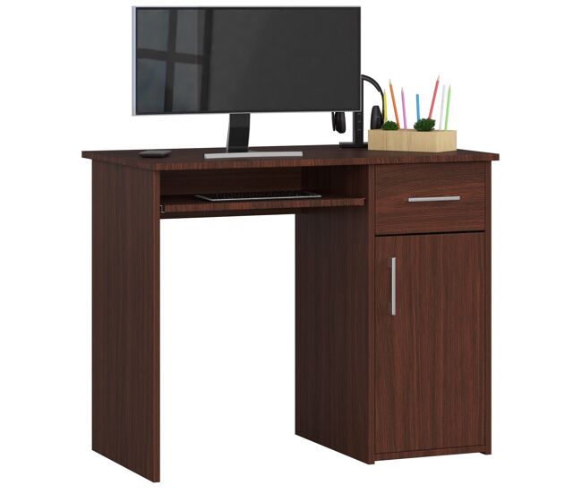 Escritorio de ordenador akord pin wenge 90 cm 1 puerta 1 cajón wenge 3 estantes 90x50x74 cm
