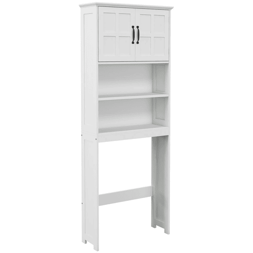 kleankin Móvel sobre Sanita Armário para Máquina de Lavar com 2 Portas Prateleiras Abertas e Prateleira Ajustável Móvel para Casa de Banho 66x23x178 cm Branco