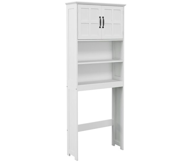Kleankin mueble sobre inodoro armario para lavadora con 2 puertas estantes abiertos y estante ajustable mueble para baño 66x23x178 cm blanco