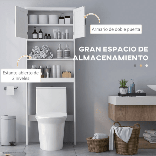 kleankin Móvel sobre Sanita Armário para Máquina de Lavar com 2 Portas Prateleiras Abertas e Prateleira Ajustável Móvel para Casa de Banho 66x23x178 cm Branco