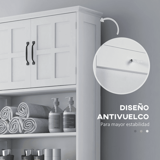 kleankin Móvel sobre Sanita Armário para Máquina de Lavar com 2 Portas Prateleiras Abertas e Prateleira Ajustável Móvel para Casa de Banho 66x23x178 cm Branco