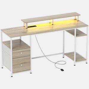 HOMCOM Mesa para Computador Secretária com Luzes LED Prateleiras Gavetas Plug Entrada USB e Suporte para Monitor para Escritório Estúdio 155,5x48x75,5 cm Madeira