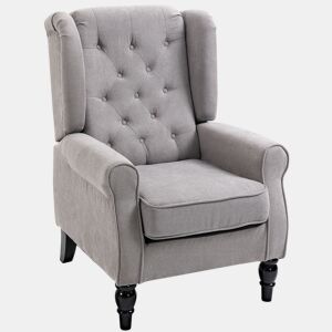 HOMCOM Poltrona de Sala de Estar Poltrona Moderna para Dormitório com Pés de Madeira Poltrona Individual Carga 160 kg para Escritório 74x86x102 cm Cinza