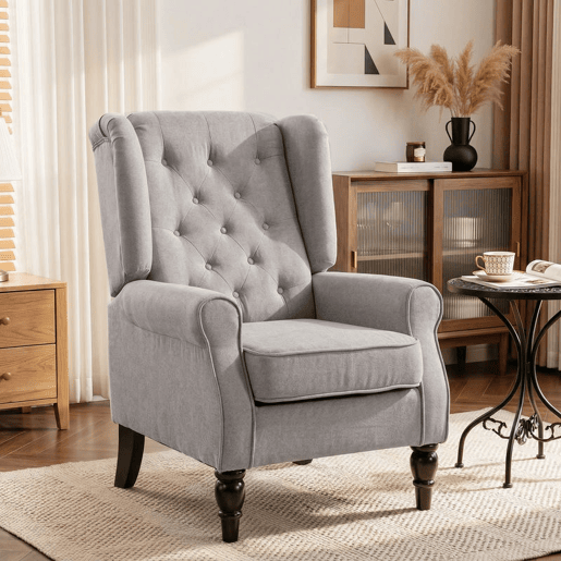 HOMCOM Poltrona de Sala de Estar Poltrona Moderna para Dormitório com Pés de Madeira Poltrona Individual Carga 160 kg para Escritório 74x86x102 cm Cinza