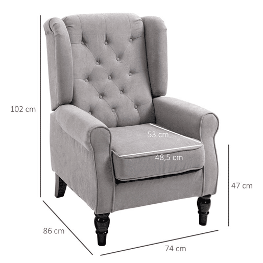 HOMCOM Poltrona de Sala de Estar Poltrona Moderna para Dormitório com Pés de Madeira Poltrona Individual Carga 160 kg para Escritório 74x86x102 cm Cinza