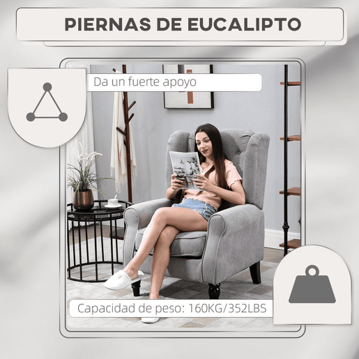 HOMCOM Poltrona de Sala de Estar Poltrona Moderna para Dormitório com Pés de Madeira Poltrona Individual Carga 160 kg para Escritório 74x86x102 cm Cinza