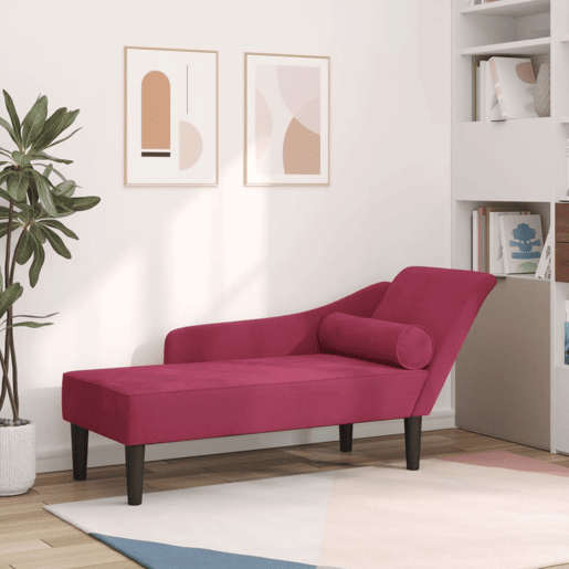 vidaXL Chaise longue com almofadões veludo vermelho tinto