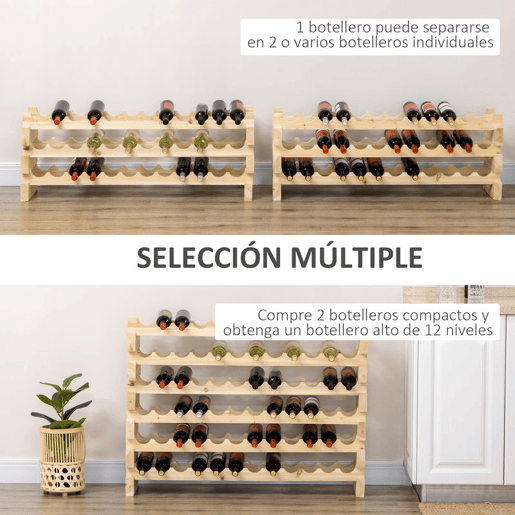 HOMCOM Suporte para Garrafas de Vinho para 72 Garrafas Garrafeira com 6 Níveis Suporte para Vinhos Vertical para Cozinha Sala de Jantar Bar 114x28x85 cm Madeira