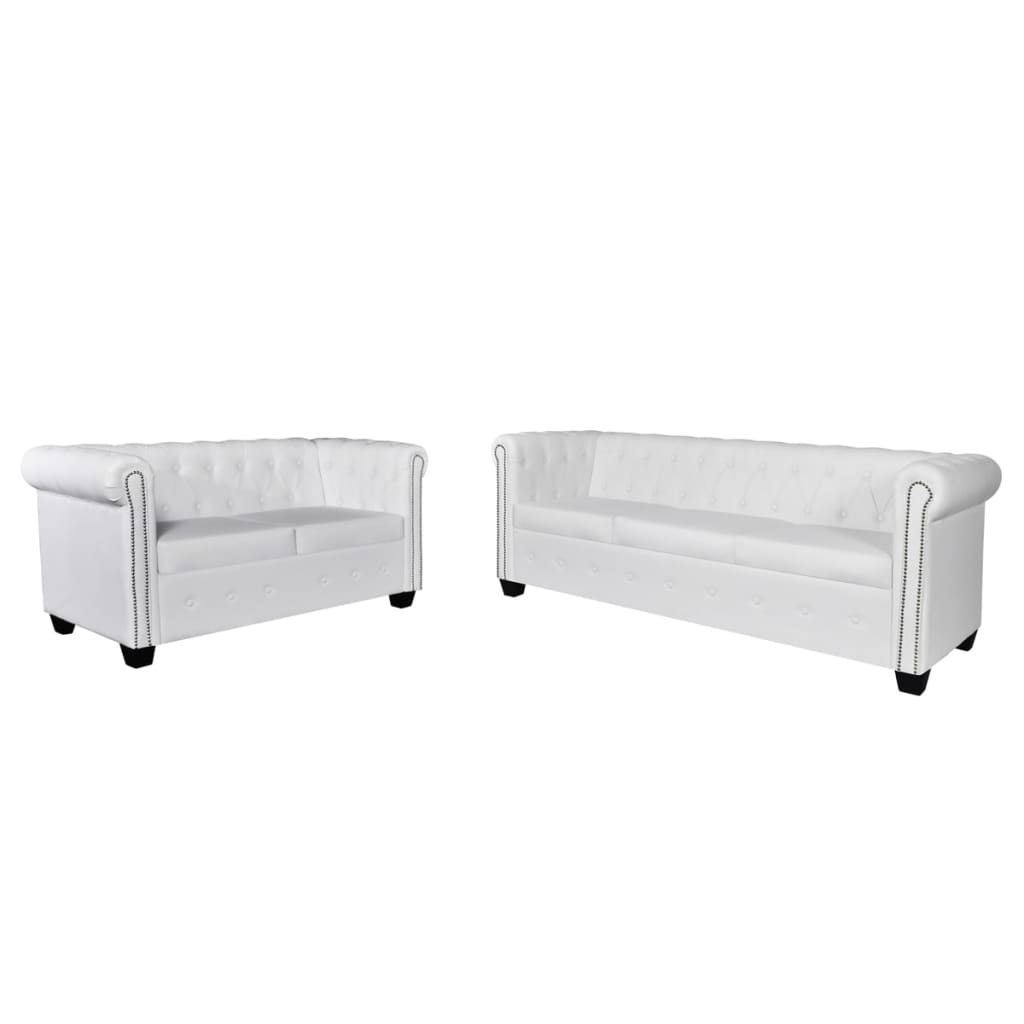 Vidaxl sofás chesterfield de 2 y 3 plazas cuero sintético blanco