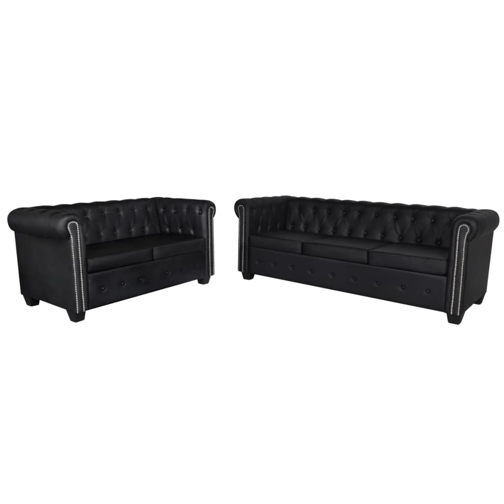Vidaxl sofás chesterfield de 2 y 3 plazas cuero sintético negro