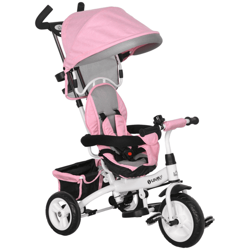 HOMCOM Triciclo para Bebés 2 em 1 Triciclo Evolutivo para Crianças de +12 Meses com Toldo Dobrável Guiador Telescópico e Removível Cinto de Segurança e Cesto 95x50x106 cm Rosa HOMCOM Triciclo para Bebés 2 em 1 Triciclo Evolutivo para Crianças de +12 Meses com Toldo Dobrável Guiador Telescópico e Removível Cinto de Segurança e Cesto 95x50x106 cm Rosa