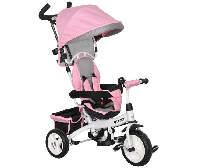 Homcom triciclo evolutivo para bebés 6 en 1 triciclo para niños de 1-5 años bicicleta para niños con toldo plegable mango telescópico desmontable cinturón de seguridad y cesto 95x50x106 cm rosa