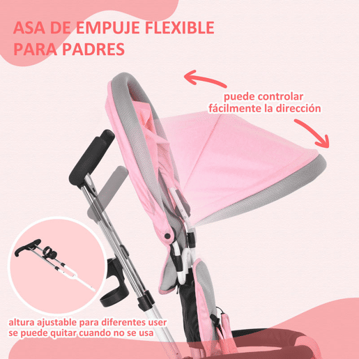 HOMCOM Triciclo para Bebés 2 em 1 Triciclo Evolutivo para Crianças de +12 Meses com Toldo Dobrável Guiador Telescópico e Removível Cinto de Segurança e Cesto 95x50x106 cm Rosa HOMCOM Triciclo para Bebés 2 em 1 Triciclo Evolutivo para Crianças de +12 Meses com Toldo Dobrável Guiador Telescópico e Removível Cinto de Segurança e Cesto 95x50x106 cm Rosa