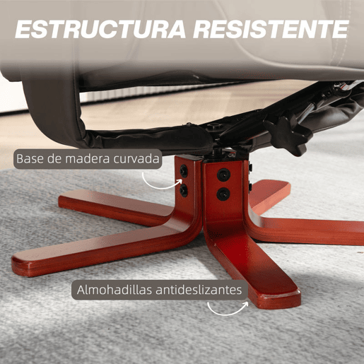 HOMCOM Poltrona Reclinável com Apoio para os Pés Poltrona de Sala de Estar Estofada em PU e Estrutura de Madeira Carga 150 kg Poltrona para Dormitório 83x78x105 cm Marrom