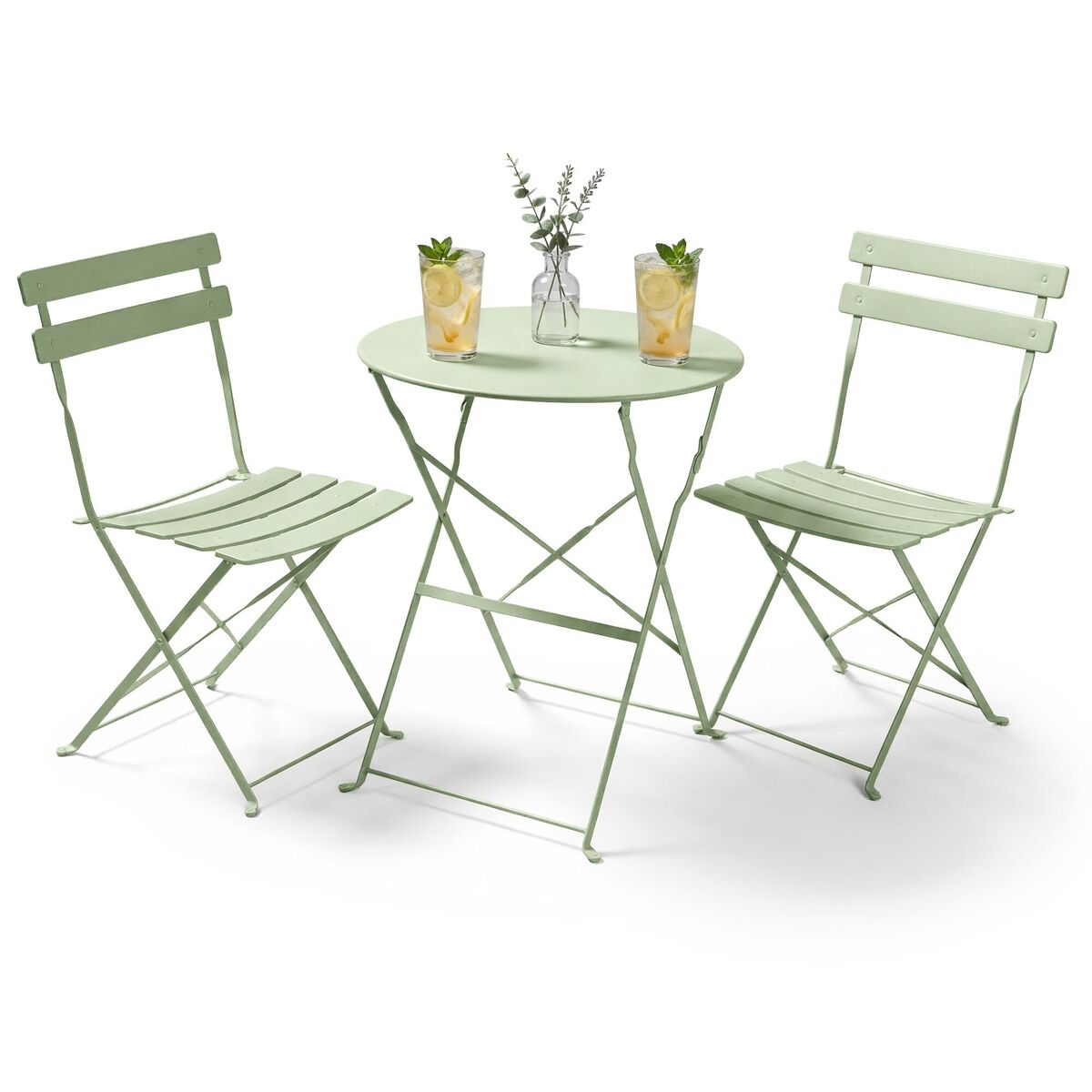 Conjunto de muebles para balcón orion mesa redonda y 2 sillas en color verde fresco