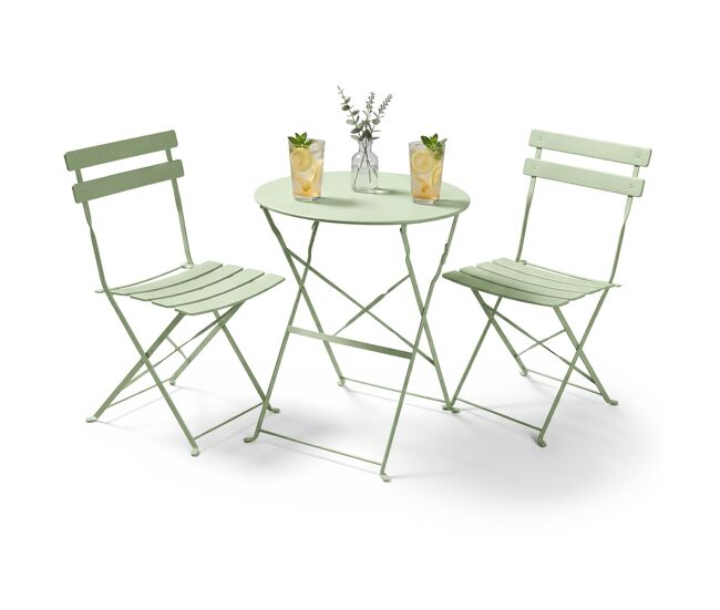Conjunto de muebles para balcón orion mesa redonda y 2 sillas en color verde fresco