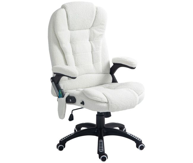 Vinsetto silla de oficina con masaje de 6 puntos silla de escritorio giratoria con función basculante con calefacción altura ajustable respaldo reclinable y mando a distancia 67x74x107-116 cm blanco