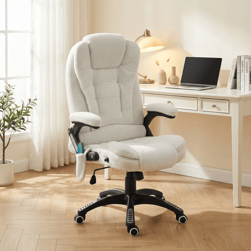 Vinsetto Cadeira de Massagem com 6 Pontos de Massagem Cadeira de Escritório Reclinável até 130° com Função de Aquecimento Altura Ajustável e Rodas para Estúdio 67x74x107-116 cm Branco Vinsetto Cadeira de Massagem com 6 Pontos de Massagem Cadeira de Escritório Reclinável até 130° com Função de Aquecimento Altura Ajustável e Rodas para Estúdio 67x74x107-116 cm Branco