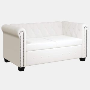 vidaXL Sofá Chesterfield de 2 lugares em couro artificial branco