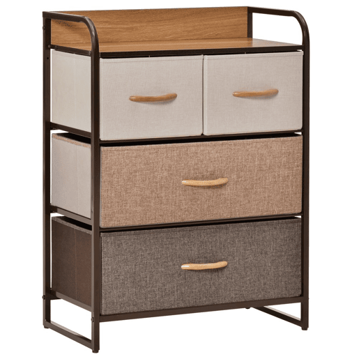HOMCOM Cómoda Estreita com 4 Gavetas Dobráveis de Tecido, Estrutura Metálica, Ideal para Quarto, Sala, Casa de Banho ou Lavandaria, Multicolorida