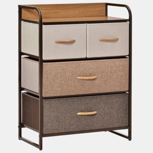 HOMCOM Cómoda Estreita com 4 Gavetas Dobráveis de Tecido, Estrutura Metálica, Ideal para Quarto, Sala, Casa de Banho ou Lavandaria, Multicolorida