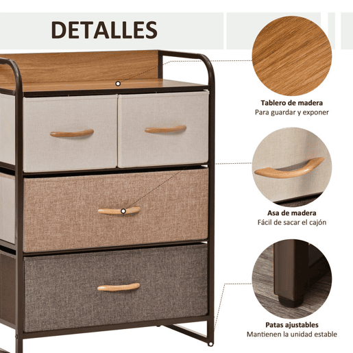 HOMCOM Cómoda Estreita com 4 Gavetas Dobráveis de Tecido, Estrutura Metálica, Ideal para Quarto, Sala, Casa de Banho ou Lavandaria, Multicolorida