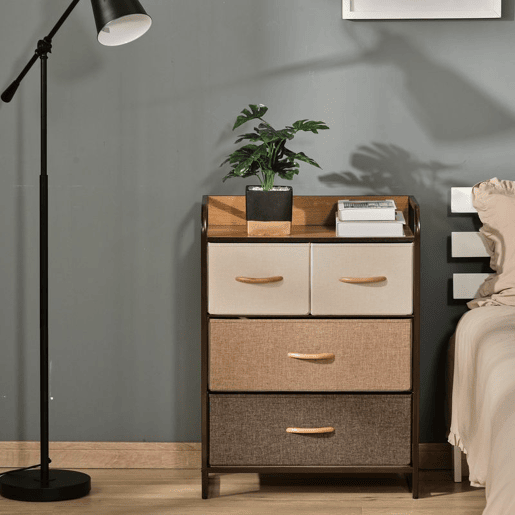 HOMCOM Cómoda Estreita com 4 Gavetas Dobráveis de Tecido, Estrutura Metálica, Ideal para Quarto, Sala, Casa de Banho ou Lavandaria, Multicolorida