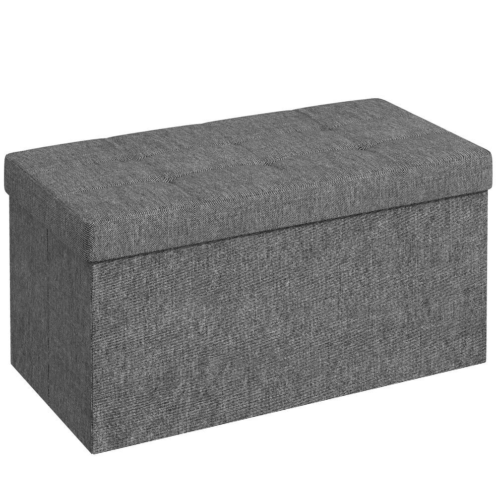 Homcom puff almacenaje, banco almacenaje plegable, 84 l, 76x38x38 cm, tapizado en lino sintético, baúl de almacenamiento, carga 120 kg, taburete para sala de estar, dormitorio, entrada, gris oscuro