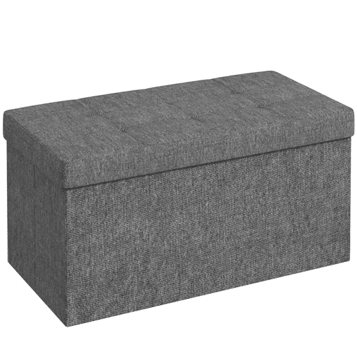 HOMCOM Baú de Armazenamento para Dormitório 84L Puff de Armazenamento Dobrável Estofado em Linho Sintético com Tampa para Sala de Estar 76x38x38 cm Cinza Escuro