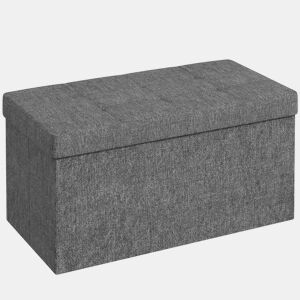 HOMCOM Baú de Armazenamento para Dormitório 84L Puff de Armazenamento Dobrável Estofado em Linho Sintético com Tampa para Sala de Estar 76x38x38 cm Cinza Escuro