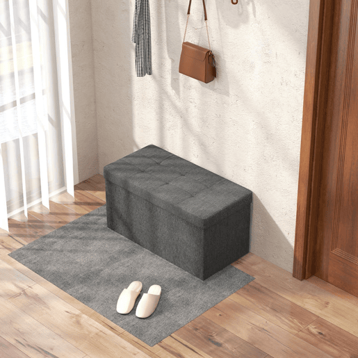 HOMCOM Baú de Armazenamento para Dormitório 84L Puff de Armazenamento Dobrável Estofado em Linho Sintético com Tampa para Sala de Estar 76x38x38 cm Cinza Escuro