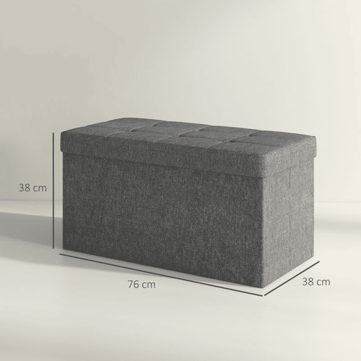 HOMCOM Baú de Armazenamento para Dormitório 84L Puff de Armazenamento Dobrável Estofado em Linho Sintético com Tampa para Sala de Estar 76x38x38 cm Cinza Escuro