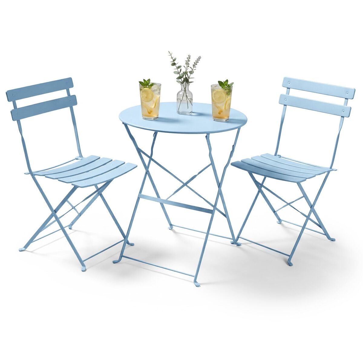 Conjunto de muebles para balcón orion mesa redonda y 2 sillas en elegante color azul