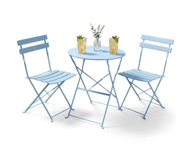 Conjunto de muebles para balcón orion mesa redonda y 2 sillas en elegante color azul