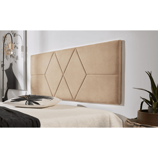 Cabeceira para cama 110 com estampa de dois diamantes, tecido resistente a manchas, 112 x 57 x 5 cm, bege claro.