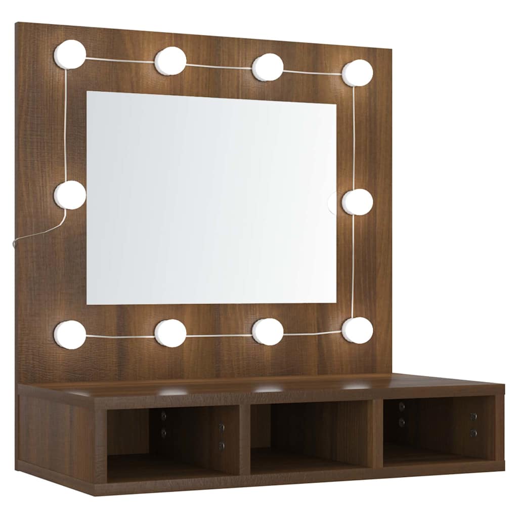 Vidaxl mueble con espejo y led marrón roble 60x31,5x62 cm