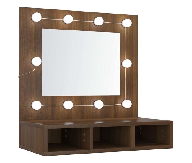 Vidaxl mueble con espejo y led marrón roble 60x31,5x62 cm