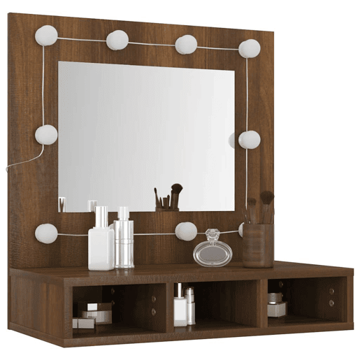 vidaXL Armário espelhado com LED 60x31,5x62 cm carvalho castanho