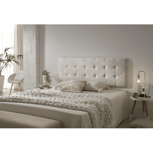 Cabeceira para cama 150, capitonê, xadrez, tecido resistente a manchas, 152x57x5cm, branco-creme