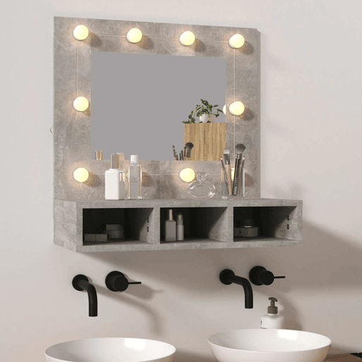 vidaXL Armário espelhado com LED 60x31,5x62 cm cinzento cimento vidaXL Armário espelhado com LED 60x31,5x62 cm cinzento cimento