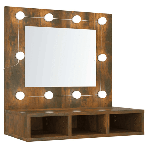 vidaXL Armário espelhado com LED 60x31,5x62 cm carvalho fumado