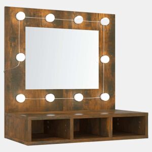 vidaXL Armário espelhado com LED 60x31,5x62 cm carvalho fumado