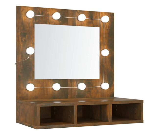 Vidaxl mueble con espejo y led color roble ahumado 60x31,5x62 cm